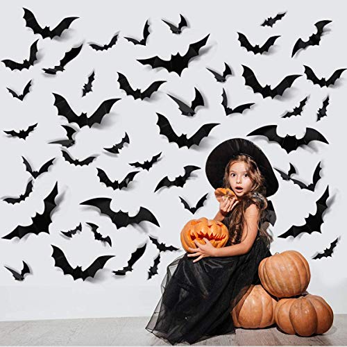 ZPOKA 60PCS Halloween Party Supplies PVC 3D Decoration Realistic Horror Bat Wall Decal Wall Sticker, DIY Halloween Decoration Home Interior Window Decoration Set (Balck)