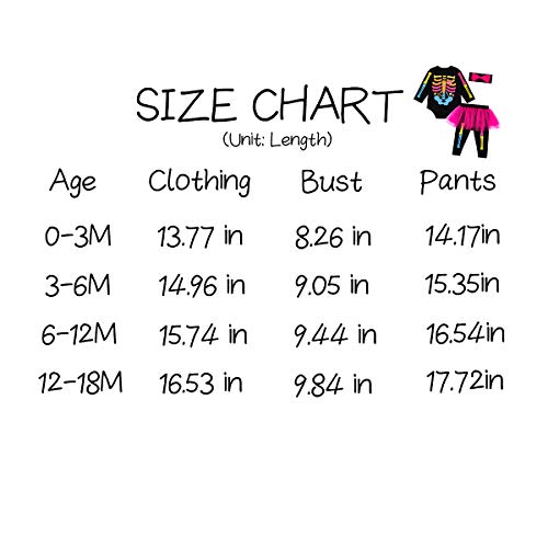 Baby Girls Newborn Skeleton Halloween Costume Outfit Funny Long Sleeve Skull Tulle Skirt Romper Set (3-6 M) Black