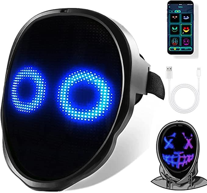 Funle Led Mask Smart Cool Light Up Rave Digital Electric Glow DJ Mask Face Transforming Halloween Costume Mask for Kid Adult