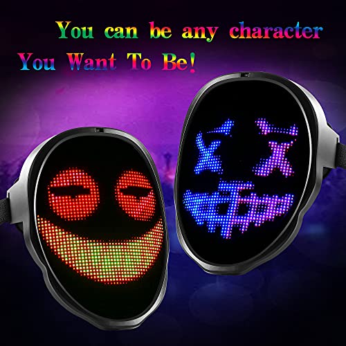 Funle Led Mask Smart Cool Light Up Rave Digital Electric Glow DJ Mask Face Transforming Halloween Costume Mask for Kid Adult