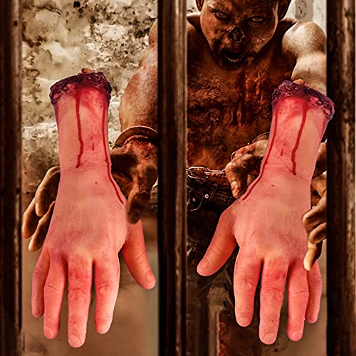 Halloween Blood Props Fake Scary Severed Hand Broken for Haunted House Halloween Vampire Zombie Party Decorations Supplies (Broken Hands(Left + Right))