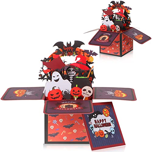 2 Packs Halloween Greeting Cards Halloween Pop up Card with Envelopes 3D Box Cards for Halloween Party Kids Students (Bats)