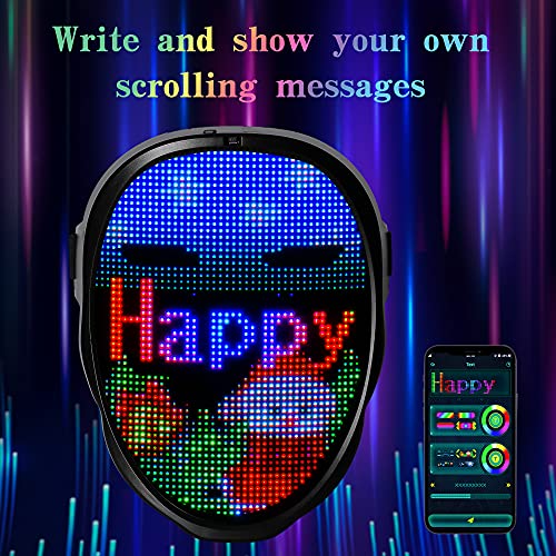 Funle Led Mask Smart Cool Light Up Rave Digital Electric Glow DJ Mask Face Transforming Halloween Costume Mask for Kid Adult