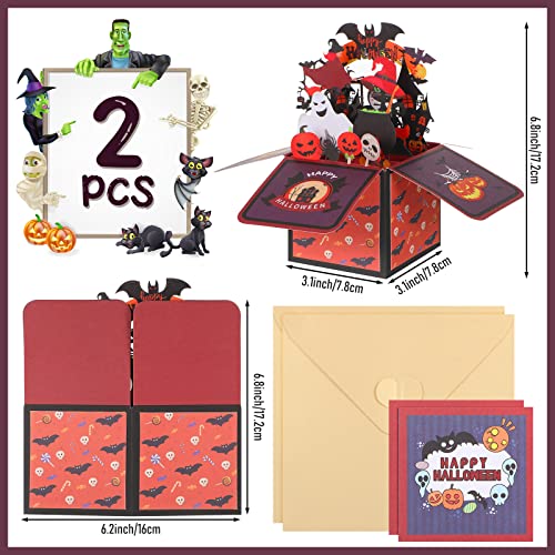 2 Packs Halloween Greeting Cards Halloween Pop up Card with Envelopes 3D Box Cards for Halloween Party Kids Students (Bats)