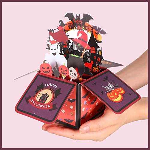 2 Packs Halloween Greeting Cards Halloween Pop up Card with Envelopes 3D Box Cards for Halloween Party Kids Students (Bats)