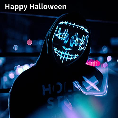 Halloween Led Light up Mask - Led Mask Costume Mask El Wire Hacker Mask Led Face Mask for Halloween Festival Party