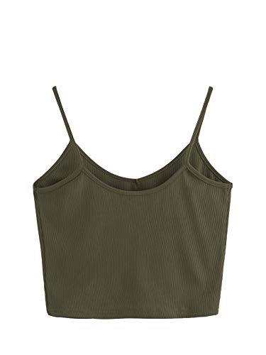 SheIn Women's Casual V Neck Sleeveless Ribbed Knit Cami Crop Top Army Green Small