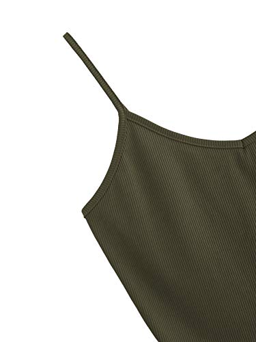 SheIn Women's Casual V Neck Sleeveless Ribbed Knit Cami Crop Top Army Green Small