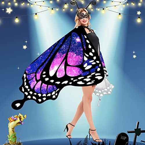 Butterfly Wings for Women, Halloween Costume Adults Fairy Ladies Cape Nymph Pixie Cloak with Mask and Antenna Headband