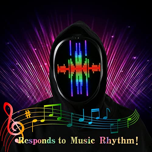 Funle Led Mask Smart Cool Light Up Rave Digital Electric Glow DJ Mask Face Transforming Halloween Costume Mask for Kid Adult