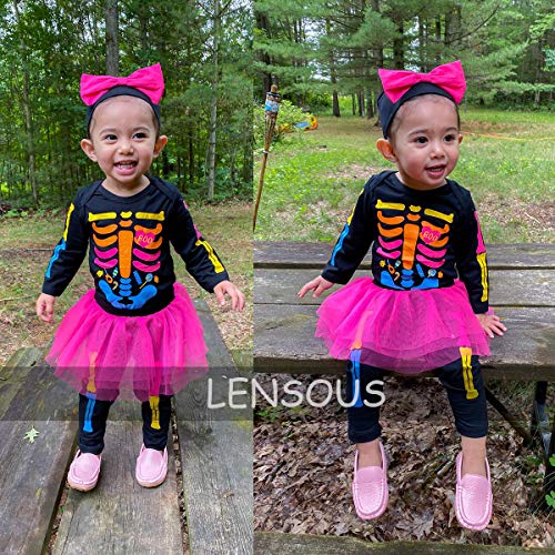 Baby Girls Newborn Skeleton Halloween Costume Outfit Funny Long Sleeve Skull Tulle Skirt Romper Set (12-18 M) Black