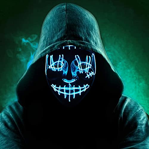 Halloween Led Light up Mask - Led Mask Costume Mask El Wire Hacker Mask Led Face Mask for Halloween Festival Party