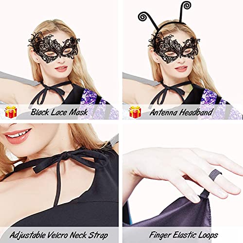 Butterfly Wings for Women, Halloween Costume Adults Fairy Ladies Cape Nymph Pixie Cloak with Mask and Antenna Headband