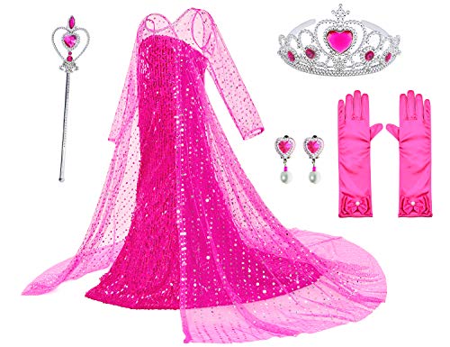 Luxury Princess Dress Costumes with Shining Long Cape Girls Birthday Party 7-8 Years