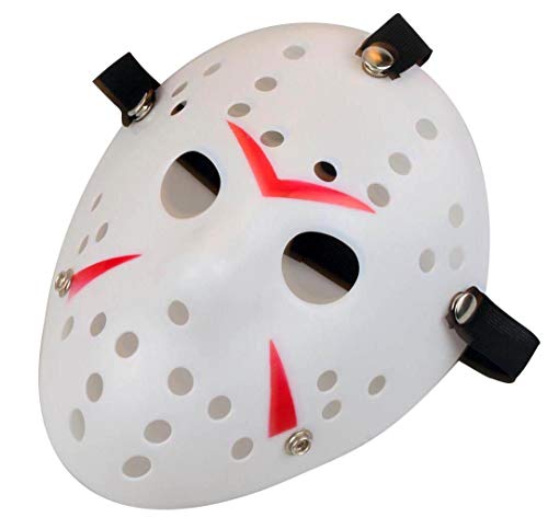 Gmasking Horror Halloween Costume Hockey Mask Party Cosplay Props (White-Red)