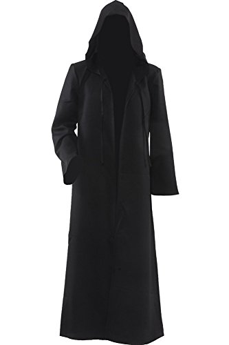 Mens Halloween Witch Cosplay Robe Costume Adult Hooded Cloak Cape,Black,Xlarge