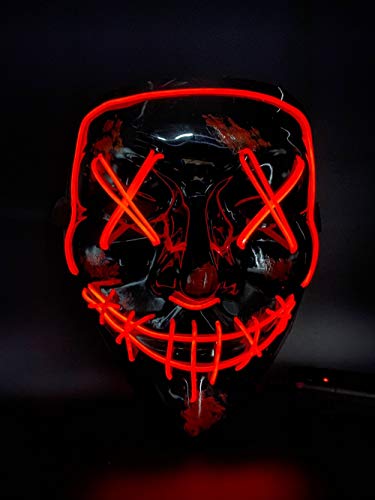 Himine Halloween Mask Cosplay LED Light up Purge Mask for Festival Party (Red)