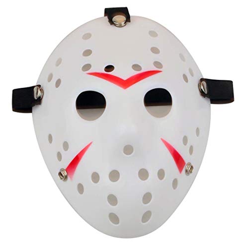 Gmasking Horror Halloween Costume Hockey Mask Party Cosplay Props (White-Red)