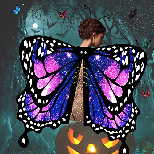 Butterfly Wings for Women, Halloween Costume Adults Fairy Ladies Cape Nymph Pixie Cloak with Mask and Antenna Headband