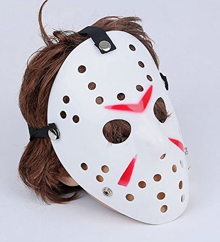 Gmasking Horror Halloween Costume Hockey Mask Party Cosplay Props (White-Red)