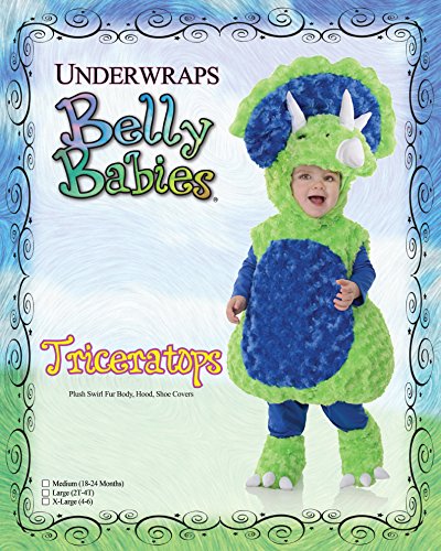 Underwraps Toddler's Triceratops Belly Babies Costume, Green/Blue, Medium (18-24)
