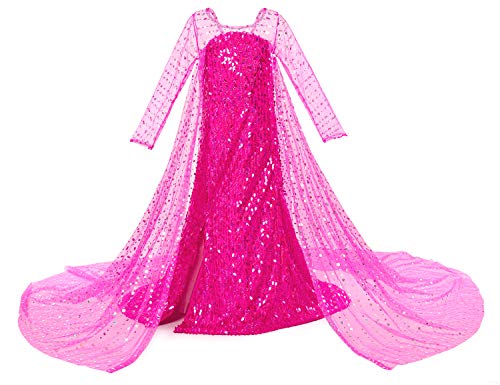 Luxury Princess Dress Costumes with Shining Long Cape Girls Birthday Party 7-8 Years