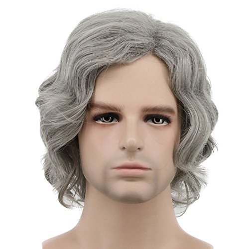 karlery Men Short Bob Wave Gray Wig Halloween Cosplay Wig Anime Costume Party Wig