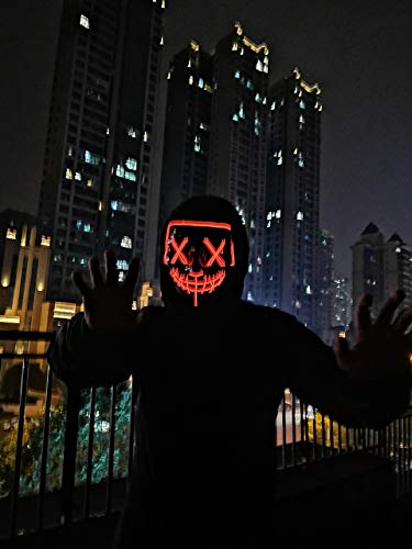 Himine Halloween Mask Cosplay LED Light up Purge Mask for Festival Party (Red)