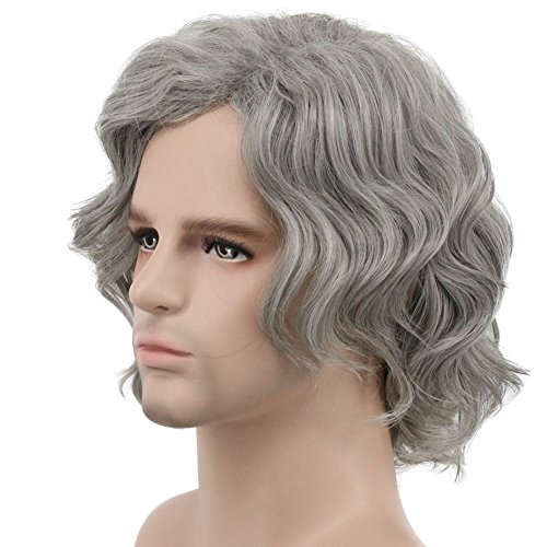 karlery Men Short Bob Wave Gray Wig Halloween Cosplay Wig Anime Costume Party Wig