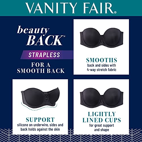 Vanity Fair womens Beauty Back Smoothing Strapless (34b - 44dd) Bra, Midnight Black, 36D US