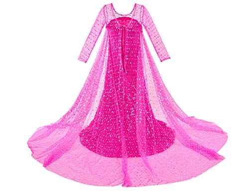 Luxury Princess Dress Costumes with Shining Long Cape Girls Birthday Party 7-8 Years