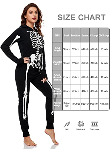 URATOT Women Skeleton Costume Glow in The Dark Halloween Onesie Pajama, X-Large Black