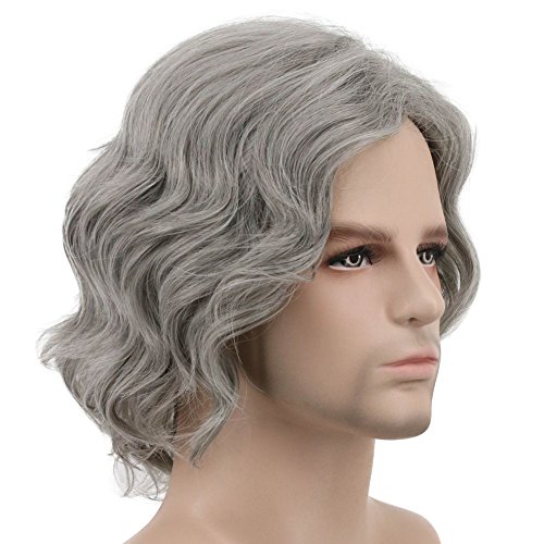 karlery Men Short Bob Wave Gray Wig Halloween Cosplay Wig Anime Costume Party Wig