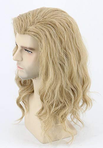 Topcosplay Mens Wigs Long Curly Ash Blonde Cosplay Halloween Costume Wig