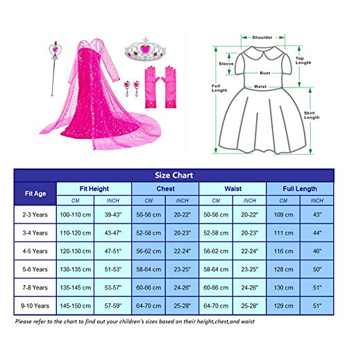 Luxury Princess Dress Costumes with Shining Long Cape Girls Birthday Party 7-8 Years