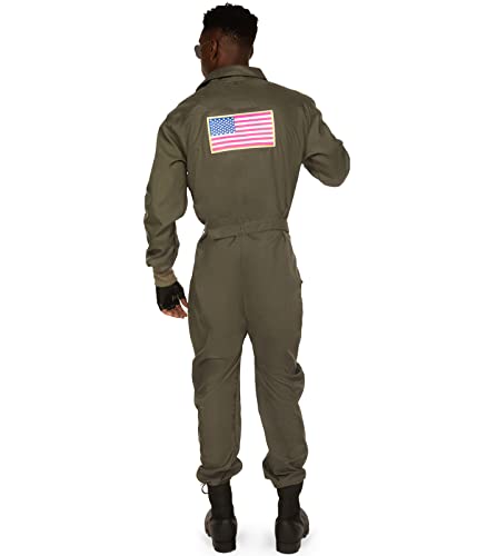 Tipsy Elves' Men's Pilot Costume - Green Military Flight Halloween Jumpsuit Size Medium