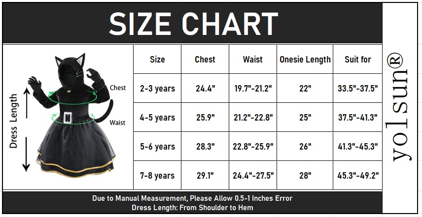 yolsun Girl Black Cat Costume Halloween Cosplay Outfit(7-8 Years)