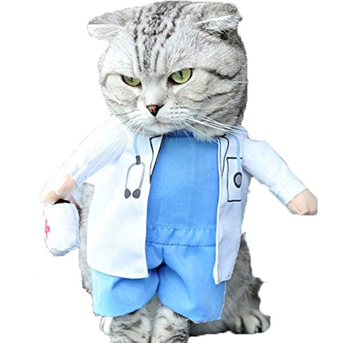 NACOCO Dog Cat Doctor Costume Pet Doctor Clothing Halloween Jeans Outfit Apparel (S)