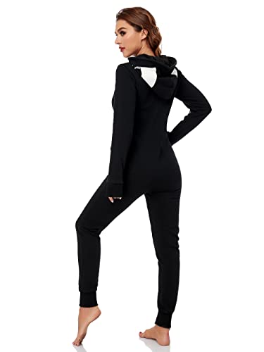 URATOT Women Skeleton Costume Glow in The Dark Halloween Onesie Pajama, X-Large Black