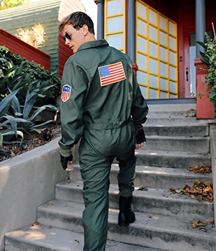 Tipsy Elves' Men's Pilot Costume - Green Military Flight Halloween Jumpsuit Size Medium