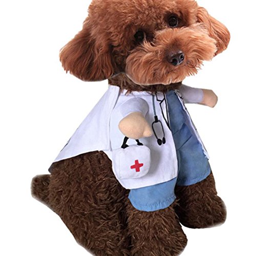 NACOCO Dog Cat Doctor Costume Pet Doctor Clothing Halloween Jeans Outfit Apparel (S)