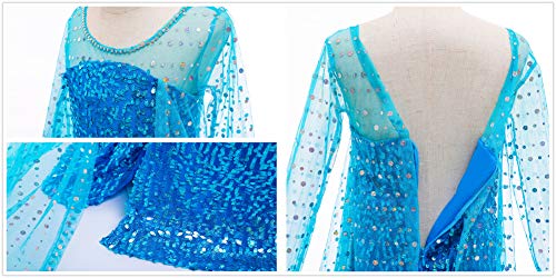 Princess Costume Long Cape Birthday Party Dress up with Crown,Magic Wand,Wig,Gloves for Little Girls 5-6 Years(130CM,E08)