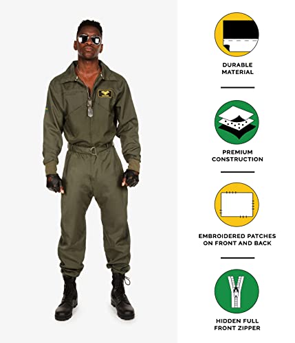 Tipsy Elves' Men's Pilot Costume - Green Military Flight Halloween Jumpsuit Size Medium