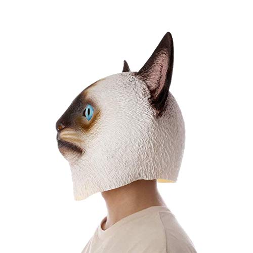 Deluxe Novelty Halloween Costume Party Latex Animal Cat Head Mask Black (white)
