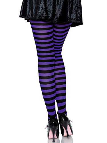 Leg Avenue Women's Nylon Striped Tights, Black/Purple, One Size