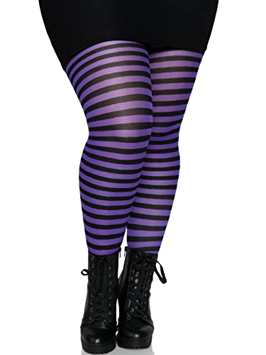 Leg Avenue Women's Nylon Striped Tights, Black/Purple, One Size
