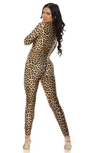 Forplay Women's Leopard Zipfront Catsuit, Brown, Small/Medium