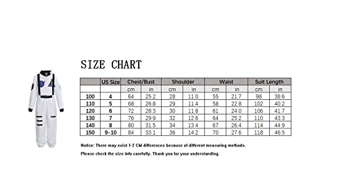 ReliBeauty Boys Girls Kids Children Astronaut Role Play Costume, White, 9-10/150