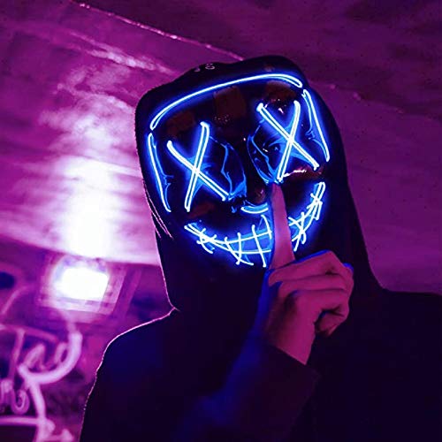 Light Up Purge Mask Halloween Purge Mask Led for Adults and Kids (Blue)