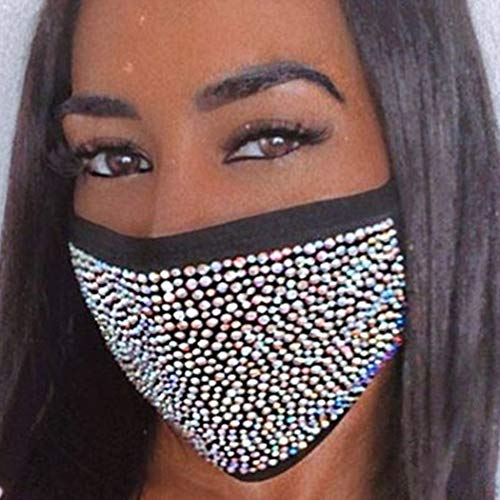 Bmirth Bling Rhinestone Face Mask Costume Black Sparkly Crystal Masquerade Mask Ball Halloween Carnival Party Mouth Cover for Women and Girls
